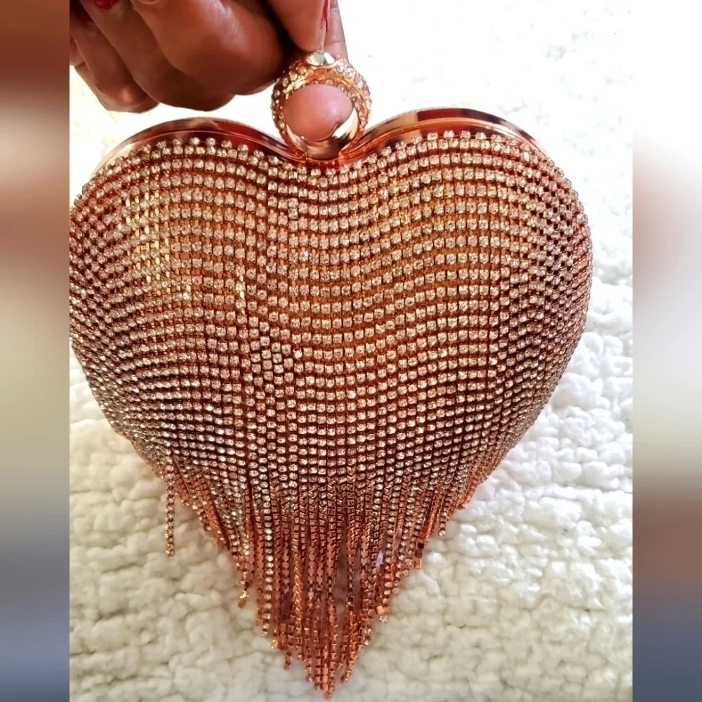 Heart Austrian Crystal Tasseled Clutch Top Handle Bag